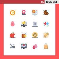 Modern Set of 16 Flat Colors Pictograph of easter egg break food bite Editable Pack of Creative Vector Design Elements
