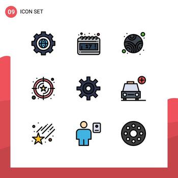 conjunto de 9 iconos de interfaz de usuario modernos signos de símbolos para configurar elementos de diseño de vectores editables del servicio de valor de neptuno de engranajes