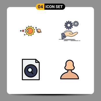 4 Universal Filledline Flat Colors Set for Web and Mobile Applications solar services solar system hand file Editable Vector Design Elements