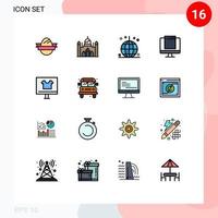 paquete de interfaz de usuario de 16 líneas básicas llenas de color plano de dispositivo emergente celebración monitor fiesta elementos de diseño de vectores creativos editables