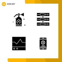 4 Icon Set Solid Style Icon Pack Glyph Symbols isolated on White Backgound for Responsive Website Designing Creative Black Icon vector background