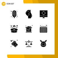 Universal Icon Symbols Group of 9 Modern Solid Glyphs of house crowd funding business network funding Editable Vector Design Elements