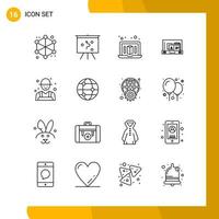 16 Icon Set Line Style Icon Pack Outline Symbols isolated on White Backgound for Responsive Website Designing Creative Black Icon vector background