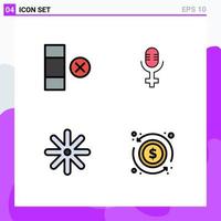 Mobile Interface Filledline Flat Color Set of 4 Pictograms of cell dollar microphone nature money Editable Vector Design Elements