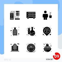 Modern Pack of 9 Icons Solid Glyph Symbols isolated on White Backgound for Website designing Creative Black Icon vector background