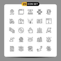 User Interface Pack of 25 Basic Lines of commode technology project processor cpu Editable Vector Design Elements