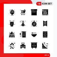 Creative Set of 16 Universal Glyph Icons isolated on White Background Creative Black Icon vector background