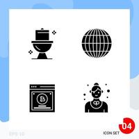 Modern Pack of 4 Icons Solid Glyph Symbols isolated on White Backgound for Website designing Creative Black Icon vector background