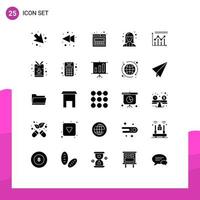 Pictogram Set of 25 Simple Solid Glyphs of growth chart web analytics technician Editable Vector Design Elements