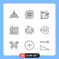 9 Line Black Icon Pack Outline Symbols for Mobile Apps isolated on white background 9 Icons Set Creative Black Icon vector background