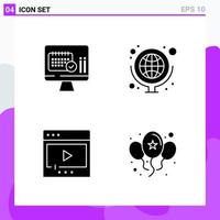 Set of 4 icons in solid style Creative Glyph Symbols for Website Design and Mobile Apps Simple Solid Icon Sign Isolated on White Background 4 Icons Creative Black Icon vector background