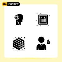 4 Creative Icons for Modern website design and responsive mobile apps 4 Glyph Symbols Signs on White Background 4 Icon Pack Creative Black Icon vector background