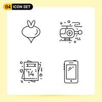 4 Creative Icons for Modern website design and responsive mobile apps 4 Outline Symbols Signs on White Background 4 Icon Pack Creative Black Icon vector background