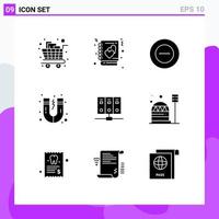 Set of 9 Modern UI Icons Symbols Signs for server computer story science attraction Editable Vector Design Elements