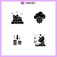 4 Icons in Solid Style Glyph Symbols on White Background Creative Vector Signs for Web mobile and Print Creative Black Icon vector background