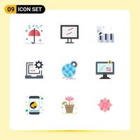 Universal Icon Symbols Group of 9 Modern Flat Colors of business laptop accordion development coding Editable Vector Design Elements