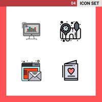 Filledline Flat Color Pack of 4 Universal Symbols of chart bp monitor computer trends email Editable Vector Design Elements