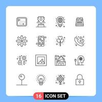 Mobile Interface Outline Set of 16 Pictograms of human shopping bulb printer fax Editable Vector Design Elements