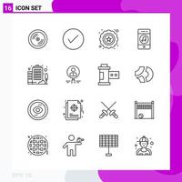 paquete de conjunto de iconos de línea de 16 iconos de contorno aislados en fondo blanco para impresión web y fondo de vector de icono negro creativo móvil