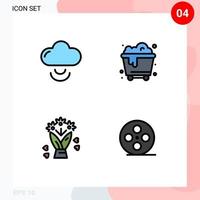 Set of 4 Modern UI Icons Symbols Signs for cloud cinema pollution bouquet movie Editable Vector Design Elements