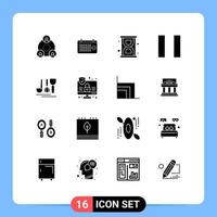 Stock Vector Icon Pack of 16 Line Signs and Symbols for computer service time hotel pause Editable Vector Design Elements
