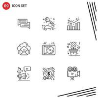 Universal Icon Symbols Group of 9 Modern Outlines of cloud shopping hand report analytics Editable Vector Design Elements