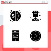 Collection of 4 Vector Icons in solid style Modern Glyph Symbols for Web and Mobile Solid Icon Sign Isolated on White Background 4 Icons Creative Black Icon vector background