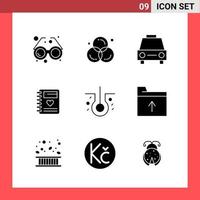 9 Icon Pack Solid Style Glyph Symbols on White Background Simple Signs for general designing Creative Black Icon vector background