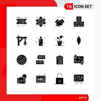 Mobile Interface Solid Glyph Set of 16 Pictograms of sign tamaki handshake sushi wishes Editable Vector Design Elements