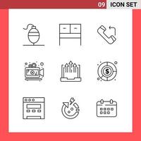 9 Icon Pack Line Style Outline Symbols on White Background Simple Signs for general designing Creative Black Icon vector background