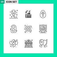 Pack of 9 Line Style Icon Set Outline Symbols for print Creative Signs Isolated on White Background 9 Icon Set Creative Black Icon vector background