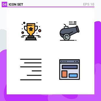 4 User Interface Filledline Flat Color Pack of modern Signs and Symbols of achievement right star howitzer blog layout Editable Vector Design Elements