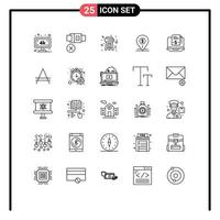 Pack of 25 Modern Lines Signs and Symbols for Web Print Media such as subscription bank stool location pin Editable Vector Design Elements