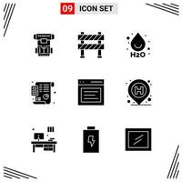 9 Icons Solid Style Grid Based Creative Glyph Symbols for Website Design Simple Solid Icon Signs Isolated on White Background 9 Icon Set Creative Black Icon vector background