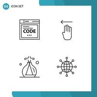 Line Pack of 4 Universal Symbols of browser lab green coding gesture connect Editable Vector Design Elements