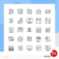 Modern Pack of 25 Icons Line Outline Symbols isolated on White Backgound for Website designing Creative Black Icon vector background