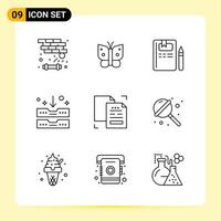 9 iconos creativos para el diseño moderno de sitios web y aplicaciones móviles receptivas 9 signos de símbolos de contorno sobre fondo blanco 9 paquete de iconos fondo de vector de icono negro creativo