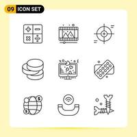 9 Creative Icons for Modern website design and responsive mobile apps 9 Outline Symbols Signs on White Background 9 Icon Pack Creative Black Icon vector background