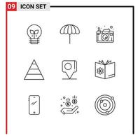 Set of 9 Vector Outlines on Grid for flag bangladesh camera structure career Editable Vector Design Elements