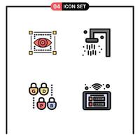 conjunto de 4 iconos de interfaz de usuario modernos símbolos signos para seguridad visual control de viajes oculares elementos de diseño vectorial editables vector