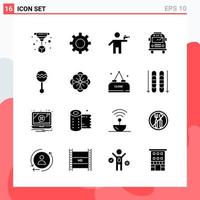 Collection of 16 Vector Icons in solid style Modern Glyph Symbols for Web and Mobile Solid Icon Sign Isolated on White Background 16 Icons Creative Black Icon vector background