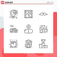 Collection of 9 Vector Icons in Line style Modern Outline Symbols for Web and Mobile Line Icon Sign Isolated on White Background 9 Icons Creative Black Icon vector background