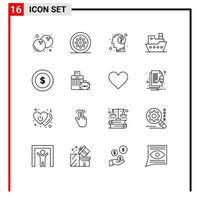 Universal Icon Symbols Group of 16 Modern Outlines of award steamship answer steamboat mind Editable Vector Design Elements