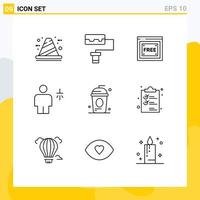 Pictogram Set of 9 Simple Outlines of cole water internet shower body Editable Vector Design Elements