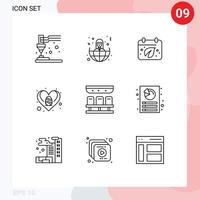 Modern Set of 9 Outlines Pictograph of train love earth heart easter Editable Vector Design Elements