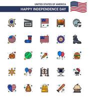 Modern Set of 25 Flat Filled Lines and symbols on USA Independence Day such as american day day saloon bar Editable USA Day Vector Design Elements