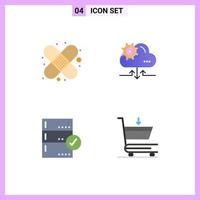 Set of 4 Vector Flat Icons on Grid for band aid base cloud arrow data Editable Vector Design Elements