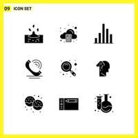 Mobile Interface Solid Glyph Set of 9 Pictograms of zoom magnifier analytics services communication Editable Vector Design Elements