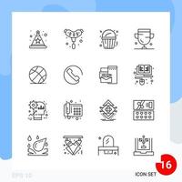 Modern Pack of 16 Icons Line Outline Symbols isolated on White Backgound for Website designing Creative Black Icon vector background