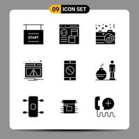 9 Black Icon Pack Glyph Symbols Signs for Responsive designs on white background 9 Icons Set Creative Black Icon vector background